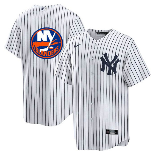 Men's New York Yankees & Islanders White Cool Base Stitched Jersey